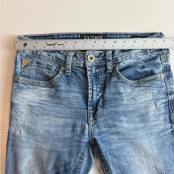 Salvage Distressed Bootcut Embroidered 5 Pocket Men Jeans Size 30x30 - Picture 10 of 13